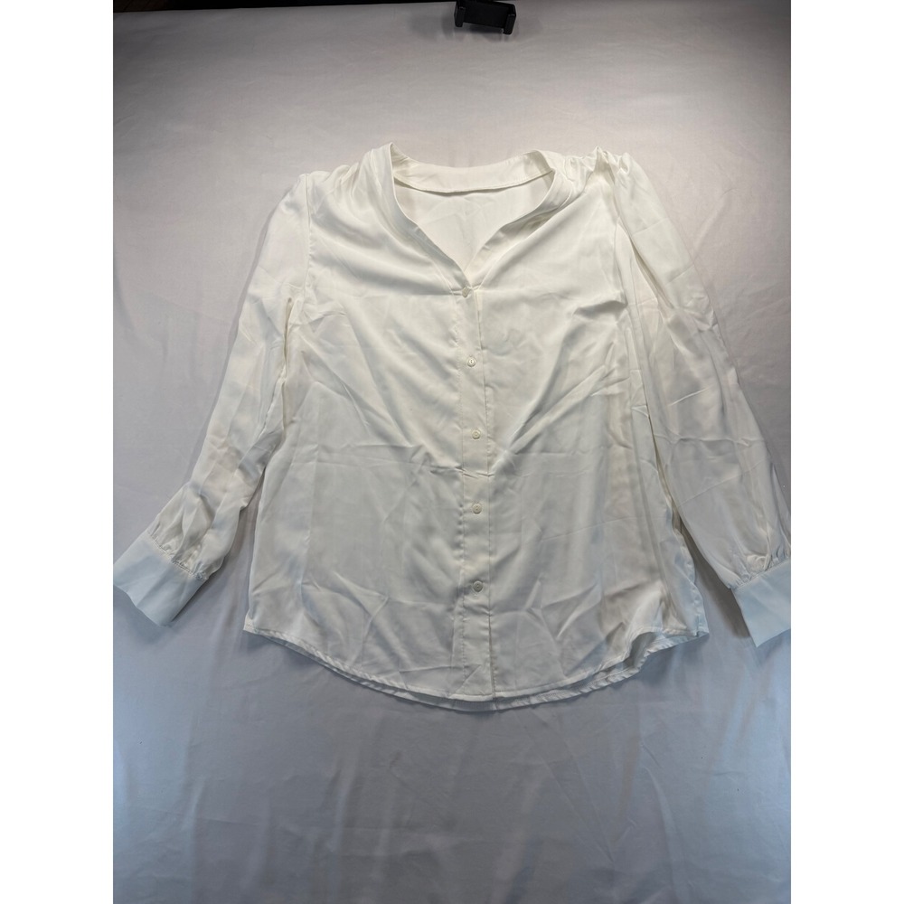 Womens White Button Up Blouse Long Sleeve V-Neck Office Shirt XL LY3052